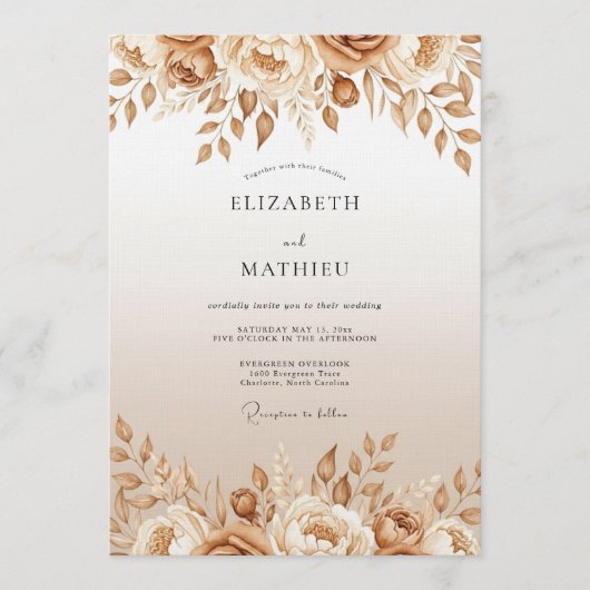 Tan Floral Enchantment Wedding Einladung (Vorderseite)