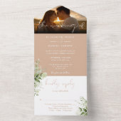 Tan Floral Greenerity Script Wedding Foto All In One Einladung (Innen Boden)
