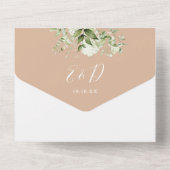 Tan Floral Greenerity Script Wedding Foto All In One Einladung (Rückseite)