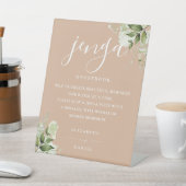 Tan Floral Greenery Jenga Wedding Guestbook Sockelschild (In SItu)