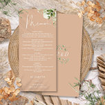 Tan Floral Greenery Monogram Wedding Dinner Menükarte<br><div class="desc">Dieses elegante,  bräunliche botanische Blätter mit dem Hochzeitsmenü kann mit Ihren Informationen in chic Typografie mit Ihren Monogramm Initialen auf der Rückseite personalisiert werden. Entwickelt von Thisisnotme©</div>