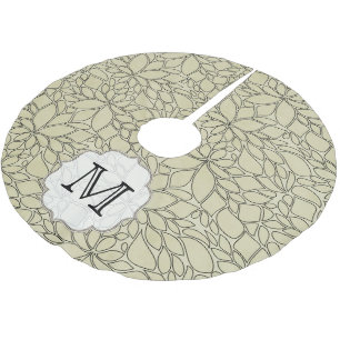 Tan Floral Leaf Tree Monogram Initial Tree Skirt Polyester Weihnachtsbaumdecke