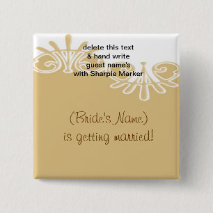 Tan Floral Wedding Brautparty Name Buttone Button