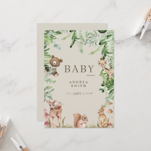 Tan Foliage Animal Baby Dusche Einladung