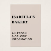 Tan Food Allergy Kalorie Information QR Code Karte (Vorderseite)