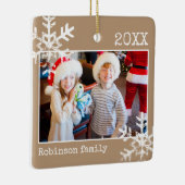 Tan Foto von Border White Snowflakes Holiday Keramikornament (Rechts)