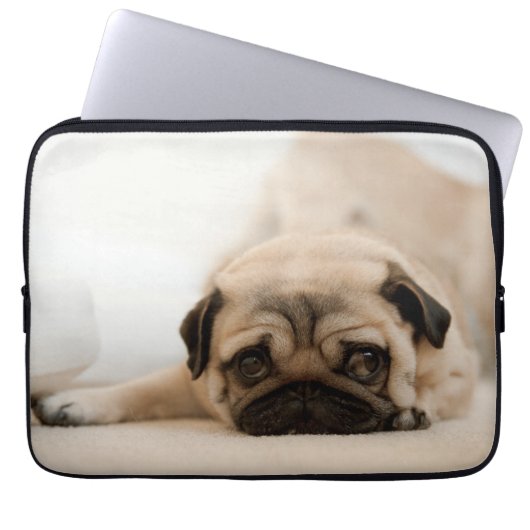 TAN-Frau-Mops Laptopschutzhülle (Vorderseite)