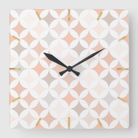 Tan Geometric Diamond Circles Quadratische Wanduhr (Vorderseite)