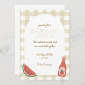 Tan Gingham Baby-Q Baby Shower Invitation Einladung (Vorne/Hinten)
