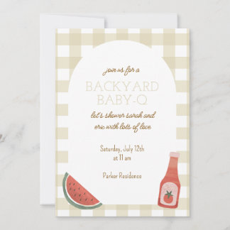 Tan Gingham Baby-Q Baby Shower Invitation Einladung