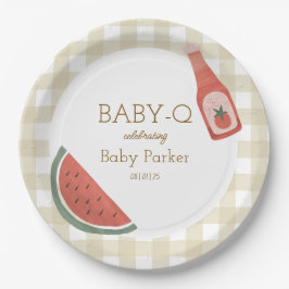Tan Gingham Baby-Q Circular Plate Pappteller