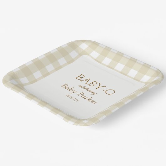 Tan Gingham Baby-Q Square Plate 2 Pappteller (Gewinkelt)