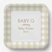 Tan Gingham Baby-Q Square Plate 2 Pappteller (Vorderseite)