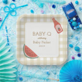 Tan Gingham Baby-Q Square Plate Pappteller (Party)