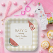 Tan Gingham Baby-Q Square Plate Pappteller (Party)