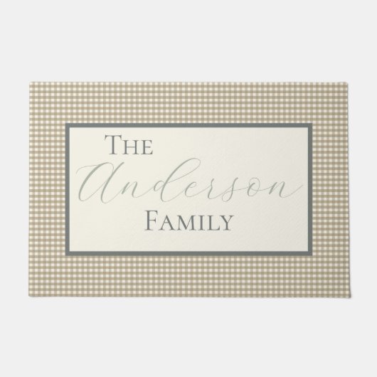 Tan Gingham Karo Fußmatte (Vorderseite)