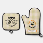 Tan Gingham Karo Grillmaster Ofenhandschuh & Topflappen-Set (Vorderseite)