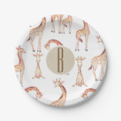 Tan Giraffes Baby Shower Monogram Letter Initial Pappteller (Vorderseite)