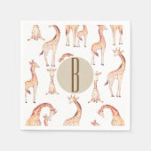 Tan Giraffes Baby Shower Monogram Letter Initial Serviette (Vorderseite)