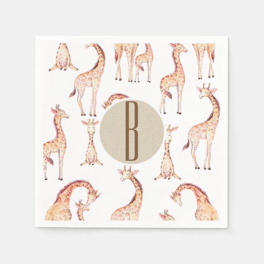 Tan Giraffes Baby Shower Monogram Letter Initial Serviette (Vorderseite)