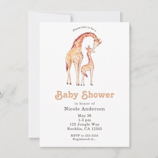 Tan Giraffes Whimsical Baby Shower Einladung (Vorderseite)