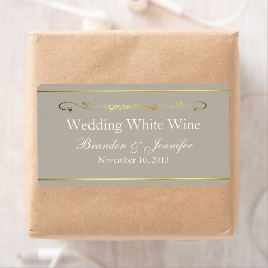 Tan & Gold Custom Wedding Mini Wine Labels (Insitu)