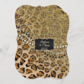 Tan Gold Leopard Animal Print Glitzer Hochzeit Einladung (Vorne/Hinten)