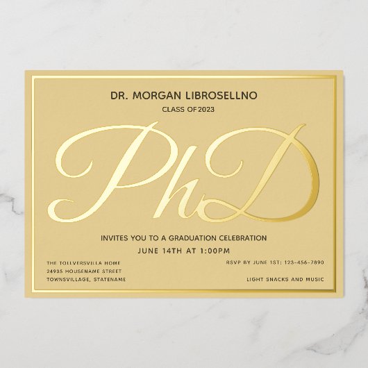 Tan Gold PhD-Abschluss Folieneinladung (Vorderseite)