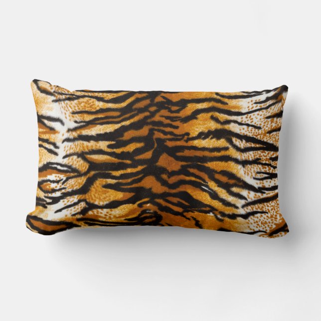 Tan & Gold Tiger Print Lumbar Throw Kissen (Vorderseite)
