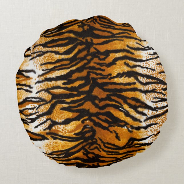 Tan & Gold Tiger Print Round Throw Kissen (Rückseite)