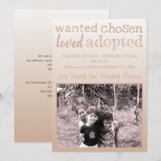 Tan Gradient Gewollt Chosen Loved Adoptiert Ankündigung (Vorne/Hinten)