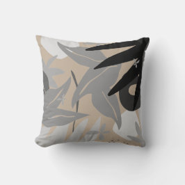 Tan Gray & Black Artistic Abstrakt Botanical Kissen