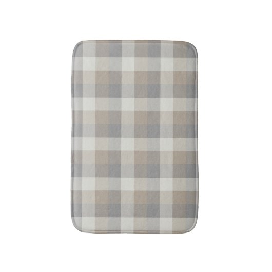 Tan Gray Ivory Neutral Rustikal Kariert Badematte (Vorderseite Vertikal)