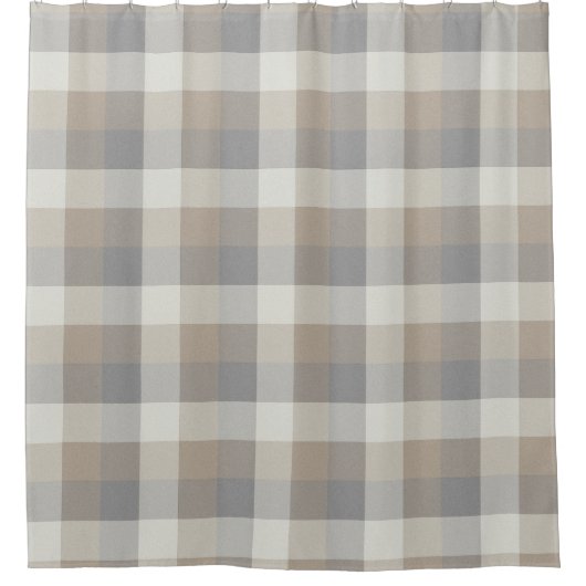 Tan Gray Ivory Neutral Rustikal Kariert Duschvorhang (Vorderseite)