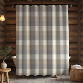 Tan Gray Ivory Neutral Rustikal Kariert Duschvorhang