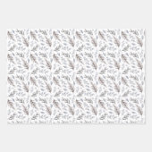 Tan, Gray und Blue Winter Foliage Frohe Weihnachte Geschenkpapier Set (Vorderseite 2)