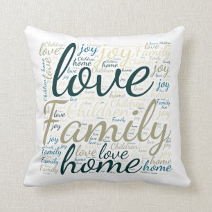 Tan Green Blue Liebe Family Zuhause Word Cloud Kissen