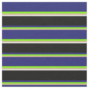 Tan, Green, Midnight Blue, Black und White Lines Stoff