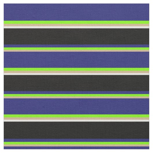 Tan, Green, Midnight Blue, Black und White Lines Stoff (Nahaufnahme)