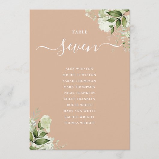 Tan Green Seating Plan Tischnummer (Vorderseite)