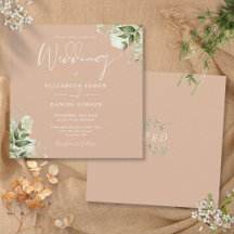 Tan Greenery Floral Monogram Square Wedding