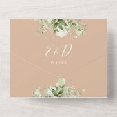 Tan Greenery Floral QR Code Monogram Wedding All In One Einladung (Rückseite)