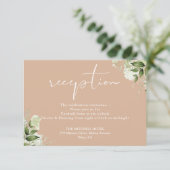 Tan Greenery Floral Wedding Reception Begleitkarte (Stehend Vorderseite)