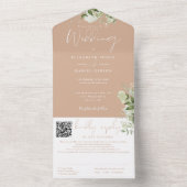 Tan Greenery Monogram QR Code Wedding All In One Einladung (Innen Boden)