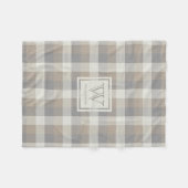 Tan Grey and Ivory Neutry Rustic Kariert Monogram Fleecedecke (Vorderseite (Horizontal))