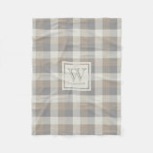 Tan Grey and Ivory Neutry Rustic Kariert Monogram Fleecedecke (Vorderseite)
