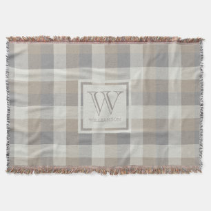 Tan Grey Ivory Neutral Rustic Kariert Monogram Decke