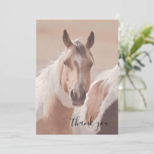 Tan Horse Whimsical Script Flat Danke Karte (Stehend Vorderseite)