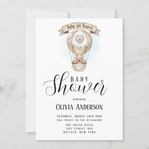 Tan Hot Air Ballon Teddy Bear Baby Dusche Einladung