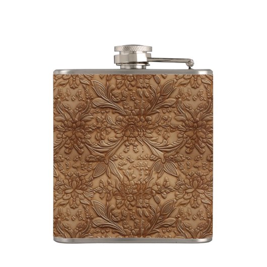 Tan Imitats Tooled Leather Vinyl Flachmann (Rückseite)